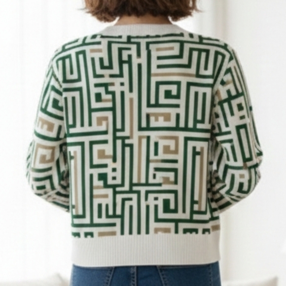 Geometric Pattern Cardigan with Gold Buttons - Picture 2 of 2